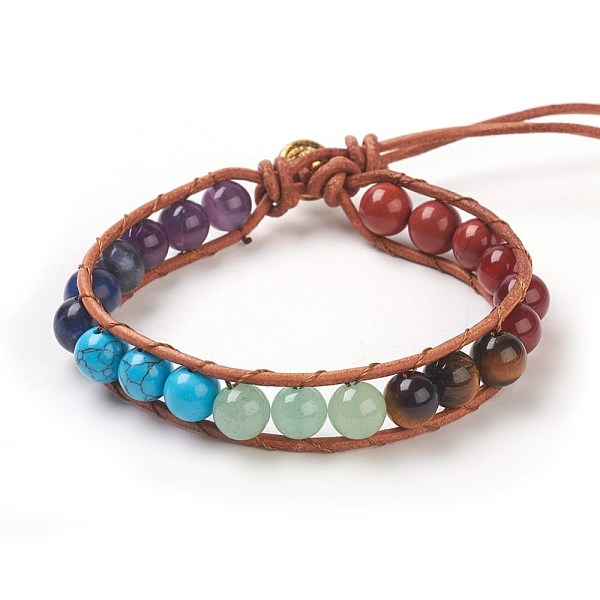 

PandaHall Natural & Synthetic Mixed Stone Cord Beaded Bracelets, with Leather Cord and Alloy Clasps, Om Symbol, Antique Golden, 7-1/4...