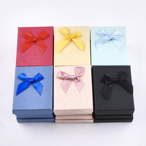 

PandaHall Cardboard Jewelry Set Boxes, with Sponge Inside, Rectangle with Bowknot, Mixed Color, 9x7x3.4cm Paper Rectangle Multicolor