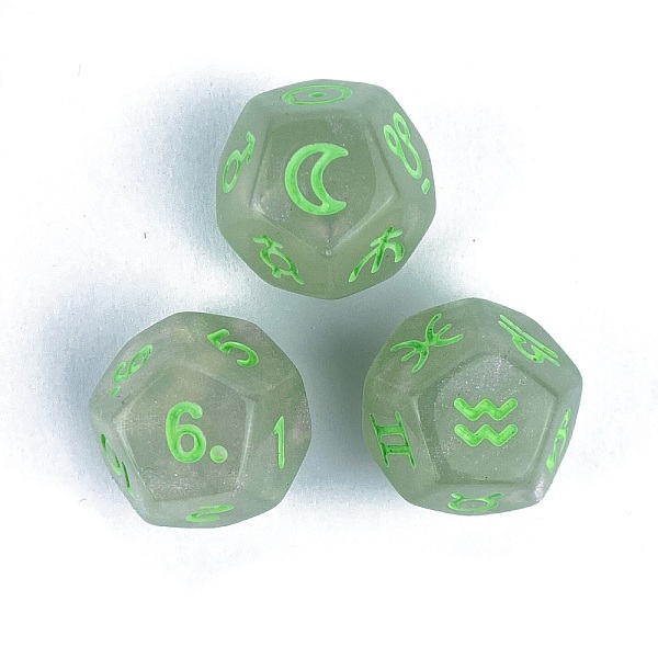 

PandaHall 3Pcs Constellation Glitter Acrylic Polyhedral Dice Set, for RPG Role Playing Games, Polygon, Dark Sea Green, 20mm Acrylic Polygon