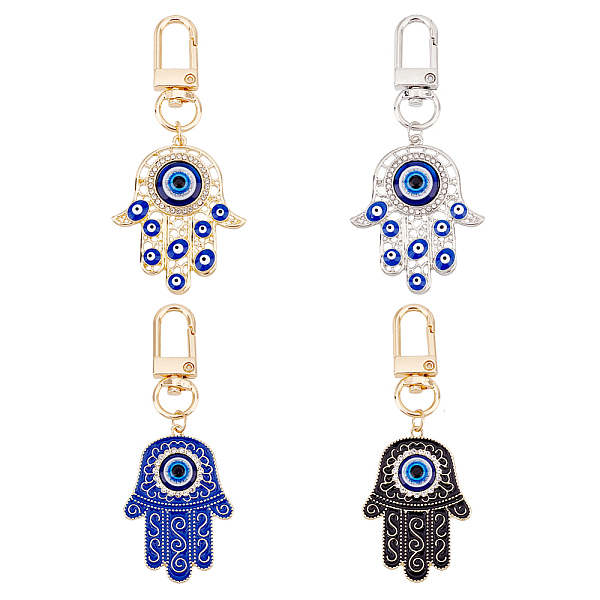 

PandaHall arricraft 4 Pcs Evils Eye Keychain Decoration, Devils's Eye Alloy Enamel Charm Palm Shaped Blue Evils Eye Keychain with Clip...