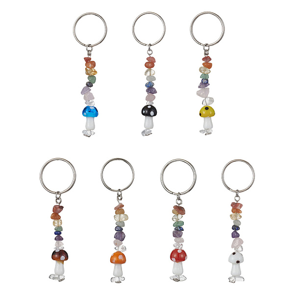 

PandaHall Chakra Natural Gemstone Chips Keychains with Lampwork Mushroom Charm, with Iron Keychain Ring, Mixed Color, 9.2cm Mixed Stone..., Multicolor