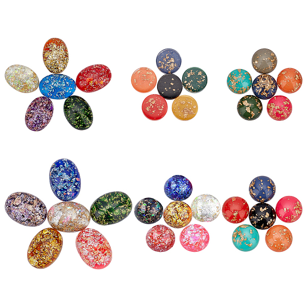 

PandaHall SUNNYCLUE 90Pcs 6 Style Resin Cabochons, with Gold Foil/Silver Foil, Oval & Flat Round & Half Round/Dome, Mixed Color..., Multicolor
