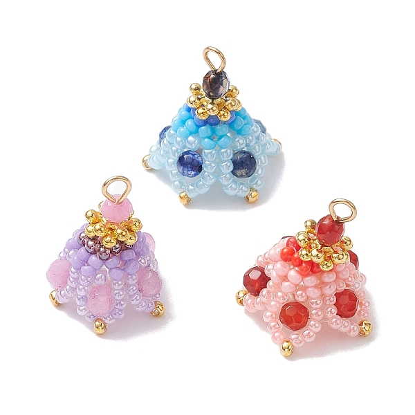 

PandaHall 3Pcs 3 Style Natural Mixed Gemstone & Glass Seed Pendants, Flower Charms, Mixed Color, 22x17mm, Hole: 2mm, 1Pc/style Mixed Stone..., Multicolor