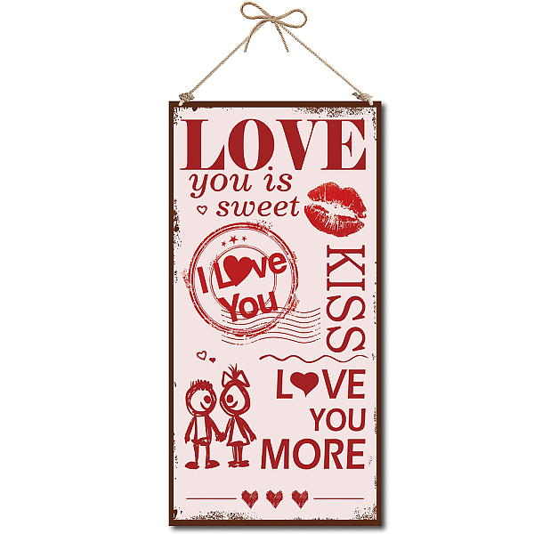 

PandaHall Printed Wood Hanging Wall Decorations, for Front Door Home Decoration, with Jute Twine, Rectangle with Word, Pink, 30x15x0.5cm...