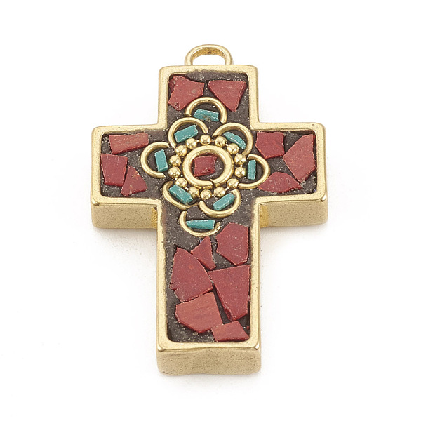 

PandaHall Handmade Indonesia Pendants, with Raw(Unplated) Brass Findings, Cross, Red, 36x23x6mm, Hole: 3mm Polymer Clay Cross Red