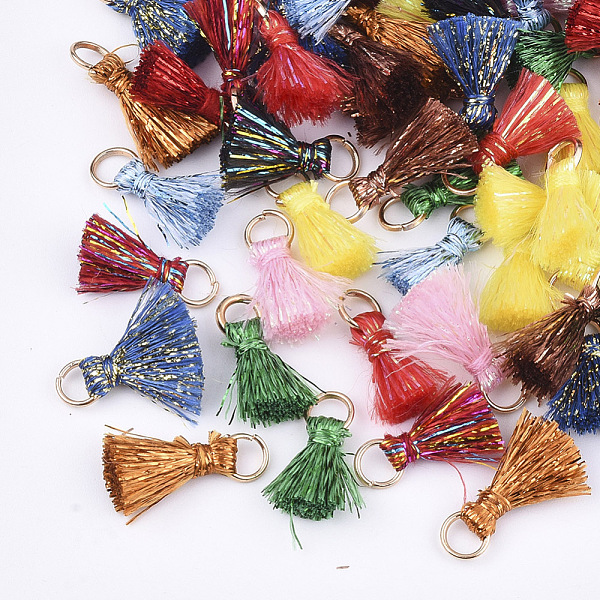 

PandaHall Polyeter Tassel Pendants, with Metallic Cord and Iron Jump Rings, Golden, Mixed Color, 10~15x5~8mm, Hole: 3.5mm Polyester..., Multicolor