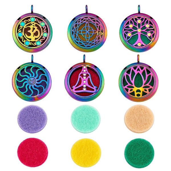

PandaHall DIY Flat Round Diffuser Locket Pendant Making Kits, Including Fibre Perfume Pads, Alloy Locket Pendants, Rainbow Color, 12Pcs/box...