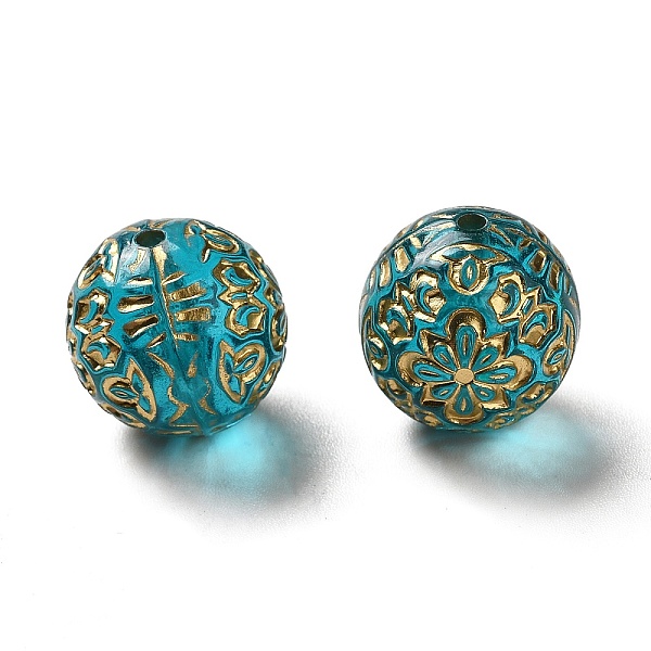 

PandaHall Transparent Plating Acrylic Beads, Golden Metal Enlaced, Round, Dark Cyan, 14mm, Hole: 1.6mm, about 325pcs/500g Acrylic Round