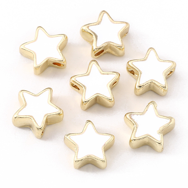 

PandaHall Rack Plating Alloy Enamel Beads, Cadmium Free & Nickel Free & Lead Free, Star, Light Gold, Creamy White, 10x10x4mm, Hole: 1.6mm...
