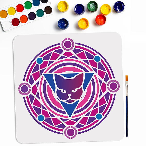 

PandaHall MAYJOYDIY Magic Circle Cat Stencil 11.8×11.8inch Large Cat Head Divination Template with Paint Brush Mysterious Animal Astrolabe...