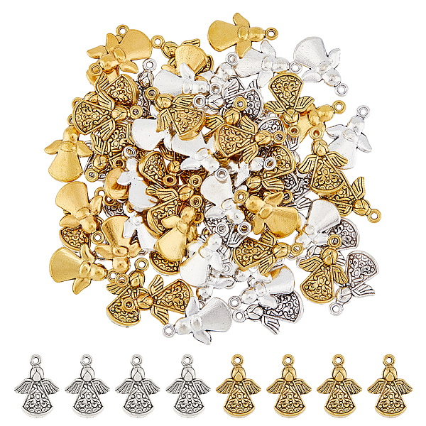 

PandaHall DICOSMETIC 80PCS 2Colors Tibetan Style Alloy Angel Pendants, Mixed Color, 22x16.5x5.5mm, Hole: 2mm Alloy Angel & Fairy