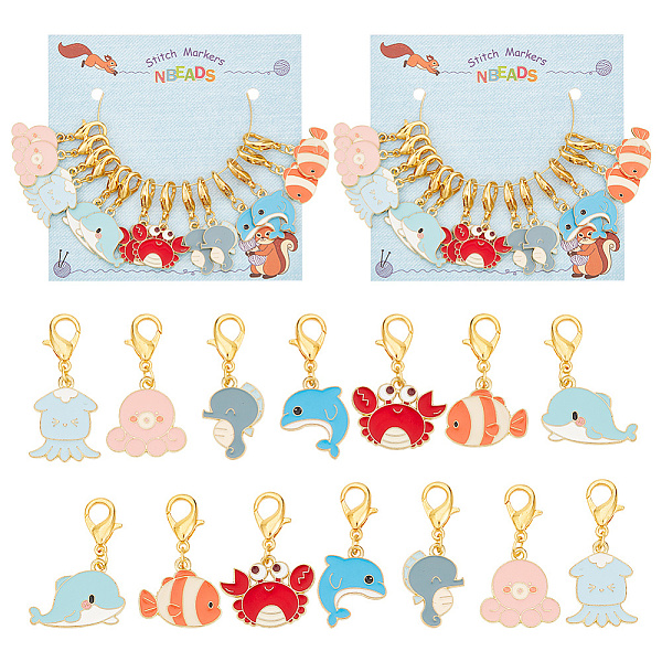 

PandaHall Sea Animal Pendant Stitch Markers, Alloy Enamel Crochet Lobster Clasp Charms, Locking Stitch Marker with Wine Glass Charm Ring..., Multicolor