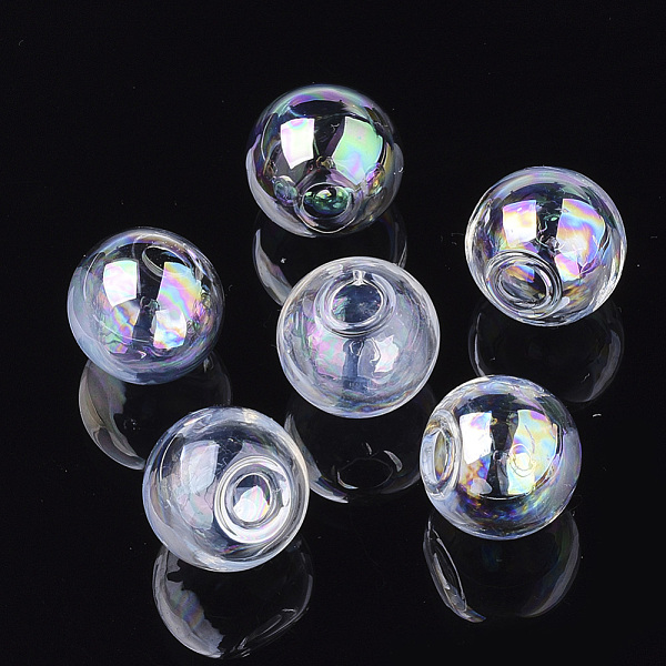 

PandaHall Round Handmade Blown Glass Globe Ball Bottles, for Glass Vial Pendants Making, Clear AB, 25x24.5mm, Half Hole: 5mm Glass Round..., White
