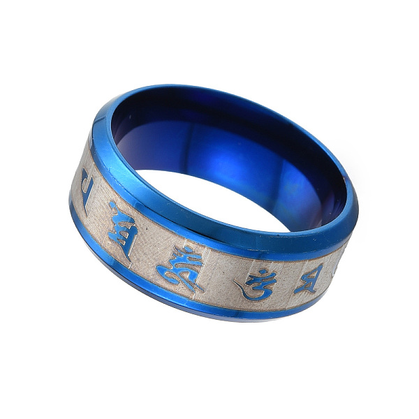 

PandaHall Om Mani Padme Hum 201 Stainless Steel Finger Ring for Women, Blue, Inner Diameter: 17mm 201 Stainless Steel