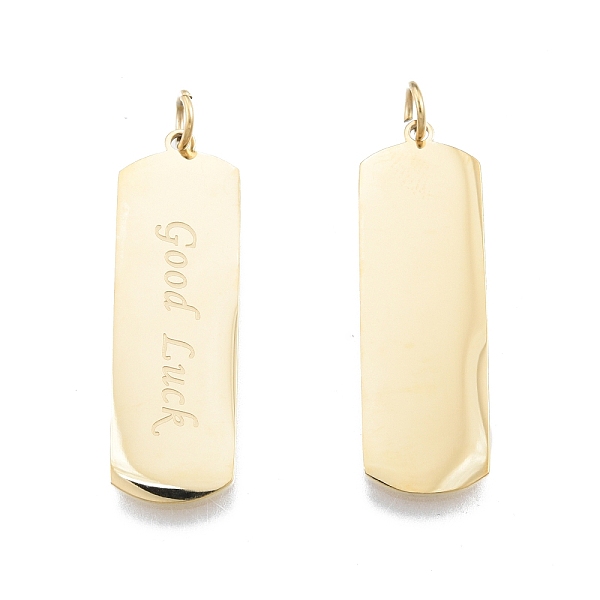 

PandaHall Ion Plating(IP) 304 Stainless Steel Pendants, with Jump Ring, Oval with Word Good Luck, Real 14K Gold Plated, 32x10x1mm, Jump Ring...