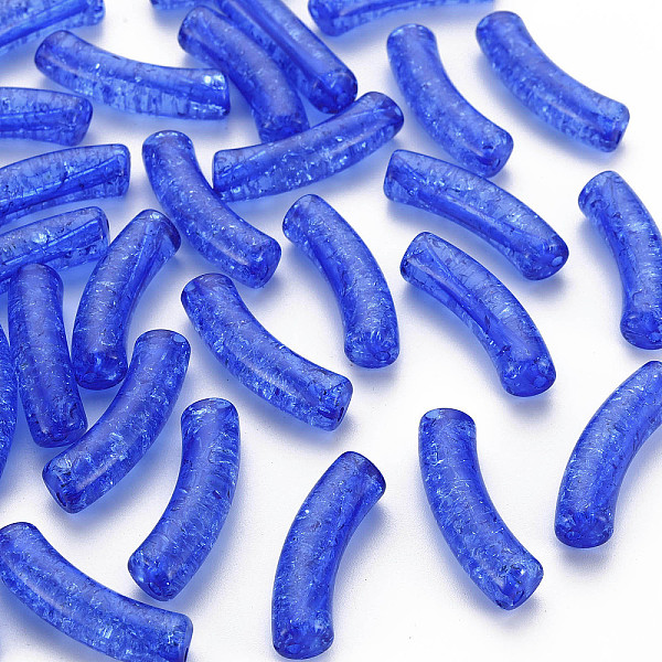 

PandaHall Transparent Crackle Acrylic Beads, Curved Tube, Medium Blue, 32x8x10mm, Hole: 1.6mm, about 330pcs/500g Acrylic Tube