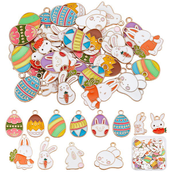 

PandaHall SUNNYCLUE 1 Box 48Pcs 12 Styles Easter Egg Charms Bunny Charms Bulk Enamel Rabbit Carrot Charm Cartoon Animals Charm for Jewelry..., Multicolor