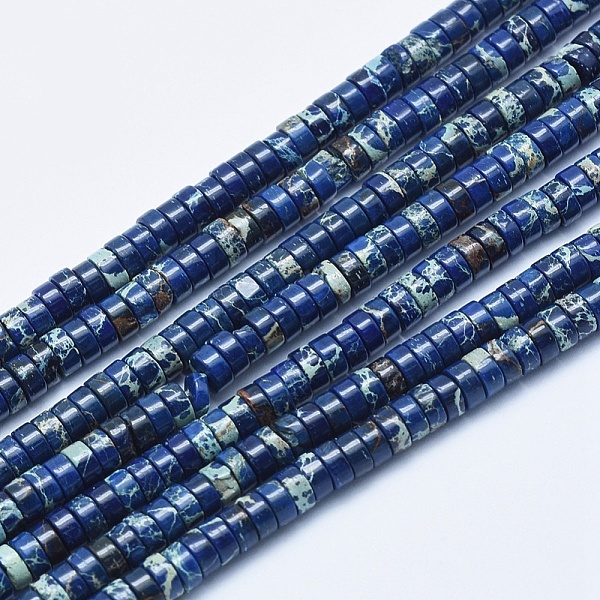 

PandaHall Natural Imperial Jasper Beads Strands, Dyed, Heishi Beads, Flat Round/Disc, Midnight Blue, 4x2~2.5mm, Hole: 0.8mm, about...