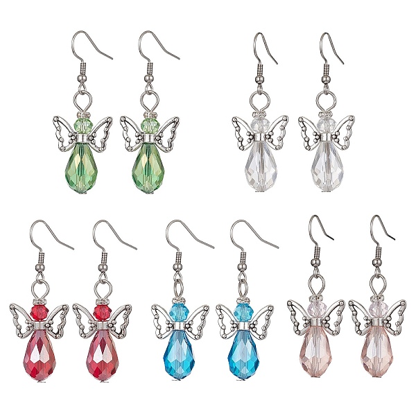

PandaHall Tibetan Style Alloy Angel Fairy Dangle Earrings, Glass Beaded Drop Earrings, Mixed Color, 48x18mm Alloy Angel & Fairy Multicolor