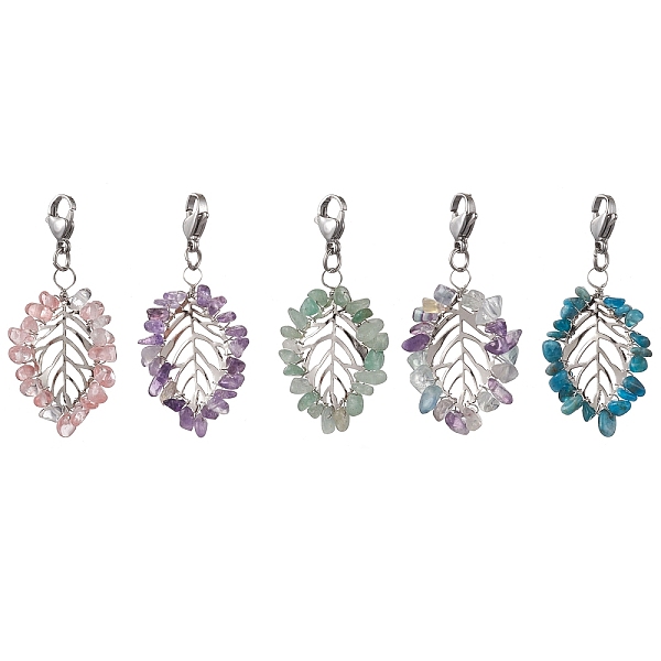 

PandaHall Natural & Synthetic Gemstone Pendant Decorations, with Iron Findings and 304 Stainless Steel Lobster Claw Clasps, Leaf, Stainless...