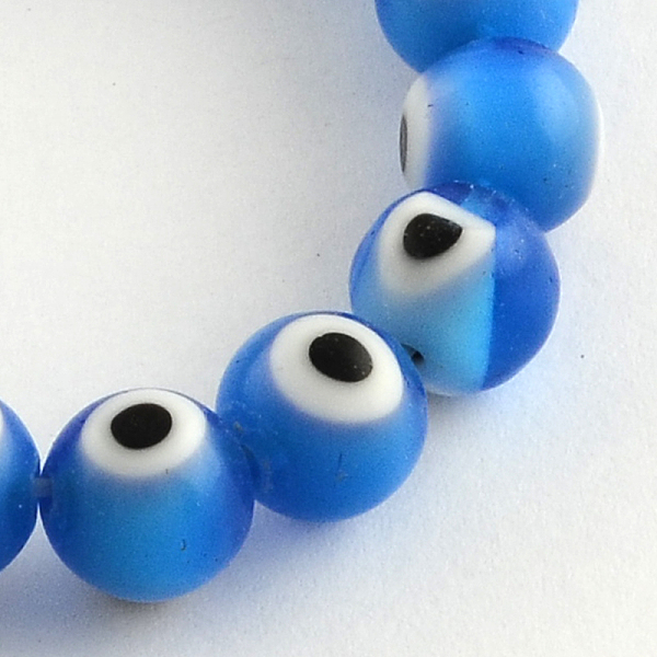 

PandaHall Round Handmade Evil Eye Lampwork Beads Strands, Dodger Blue, 8mm, Hole: 1mm, about 48pcs/strand, 13.7 inch Lampwork Evil Eye Blue