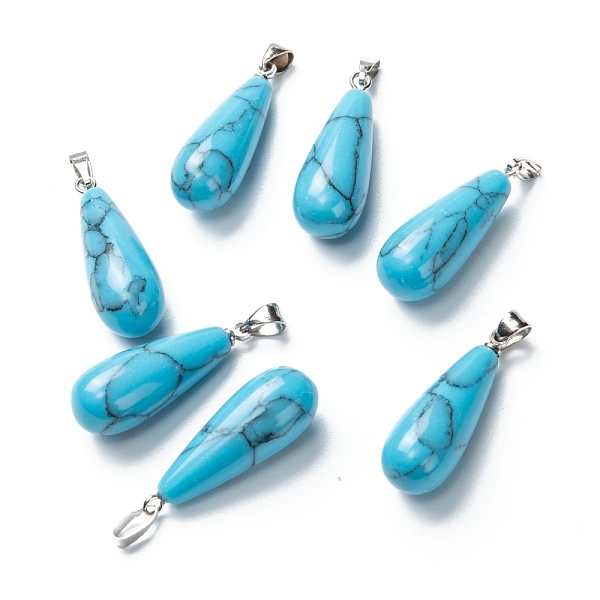

PandaHall Synthetic Howlite Pendants, with Platinum Brass Findings, Teardrop, Dyed, 26.5~29x10mm, Hole: 2.5~3.5x4~6mm Howlite Teardrop