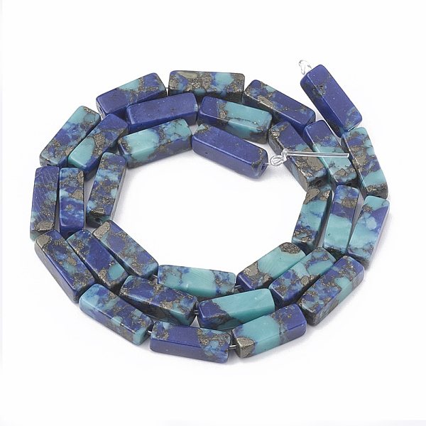 

PandaHall Synthetic Gemstone Beads Strands, Assembled Gold Line Lapis Lazuli and Synthetic Turquoise, Cuboid, Blue, 13~14x4~4.5x4~4.5mm...