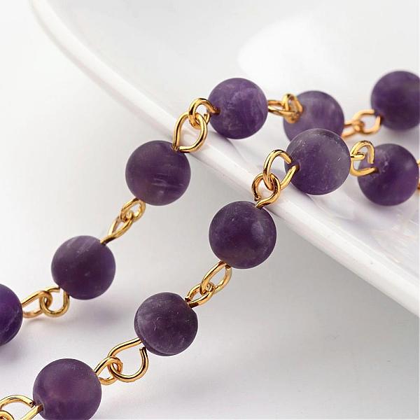 

PandaHall Handmade Natural Amethyst Beaded Chains, Unwelded, with Brass Eye Pin, Golden, 39.3 inch Amethyst