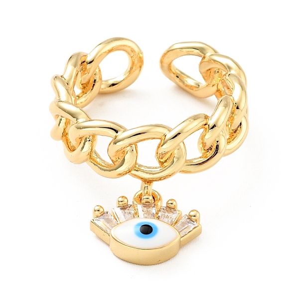 

PandaHall Enamel Evil Eye Charm Open Cuff Ring with Cubic Zirconia, Brass Hollow Ring for Women, Cadmium Free & Lead Free, Real 18K Gold...