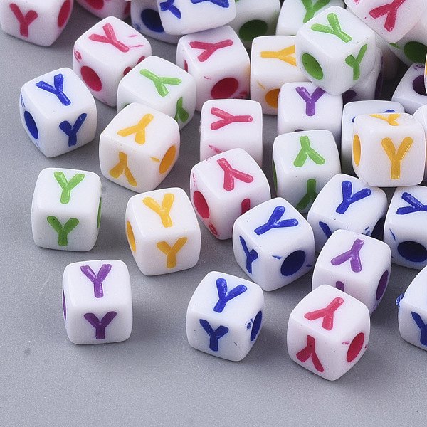 

PandaHall White Opaque Acrylic Beads, Horizontal Hole, Cube with Mixed Color Letter, Letter.Y, 5x5x5mm, Hole: 2mm, about 5000pcs/500g..., Multicolor