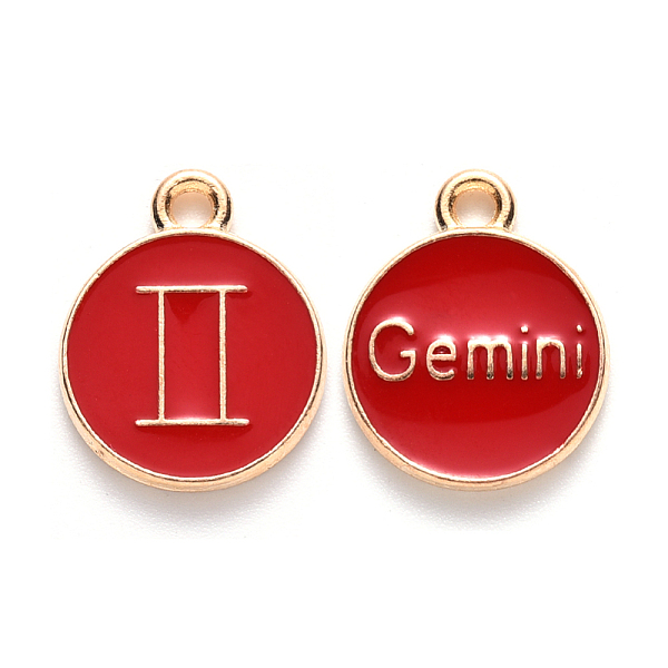 

PandaHall Alloy Enamel Pendants, Cadmium Free & Lead Free, Flat Round with Constellation, Light Gold, Red, Gemini, 15x12x2mm, Hole: 1.5mm...