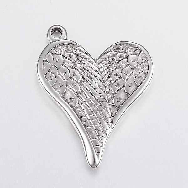 

PandaHall 304 Stainless Steel Pendants, Heart with Wing, Stainless Steel Color, 36x28x3.5mm, Hole: 2.5mm 304 Stainless Steel Heart