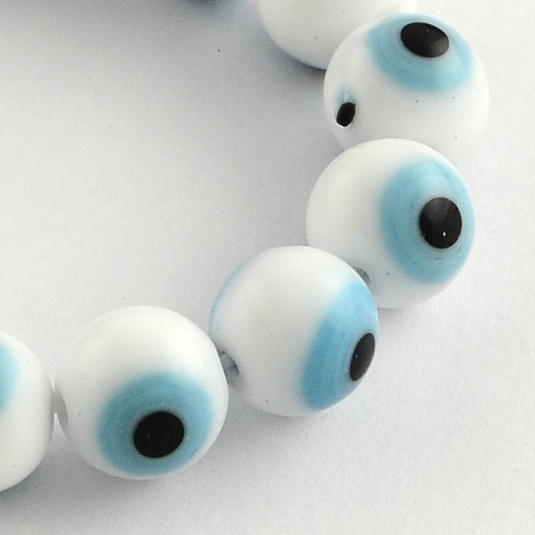 

PandaHall Round Handmade Evil Eye Lampwork Beads Strands, Cadet Blue, 8mm, Hole: 1mm, about 48pcs/strand, 13.7 inch Lampwork Evil Eye Blue