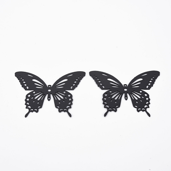 

PandaHall Spray Painted 430 Stainless Steel Filigree Joiners Links, Etched Metal Embellishments, Butterfly, Black, 35x44x0.4mm, Hole...