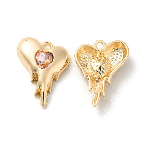

PandaHall Glass Pandants, with Rack Plating Golden Alloy Findings, Nickel Free, Melting Heart Charms, Pink, 20x15x4mm, Hole: 1.6mm...
