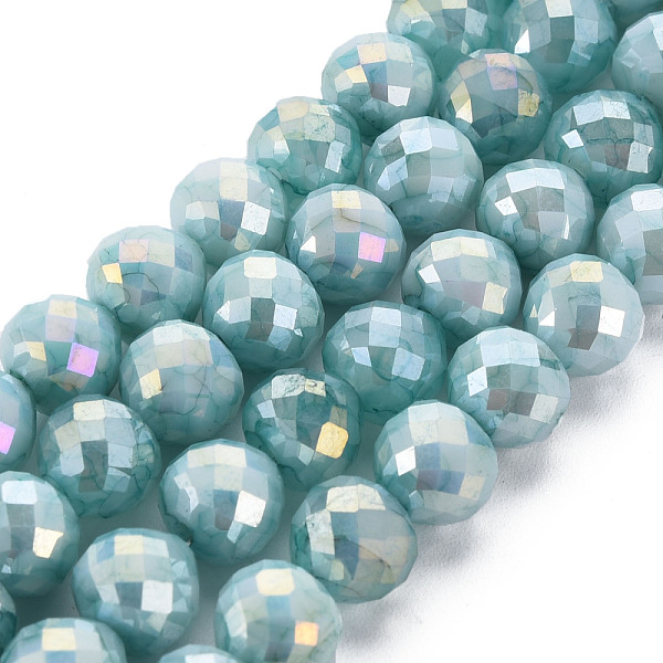 

PandaHall Opaque Baking Painted Crackle Glass Beads Strands, Faceted, AB Color Plated, Teardrop, Pale Turquoise, 8x7~8mm, Hole: 1.2mm, about...