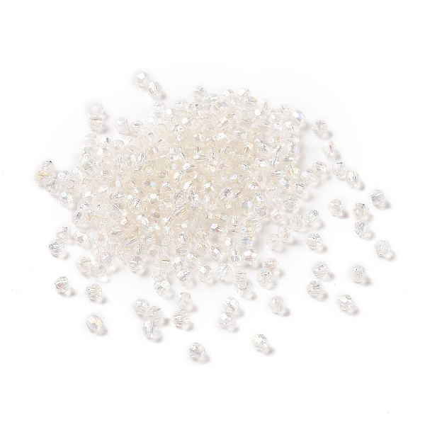 PandaHall AB Color Opaque Acrylic Beads, Round, Faceted, Clear AB, 2.8x2.6mm, Hole: 1mm, about 50000pcs/500g Acrylic Round White