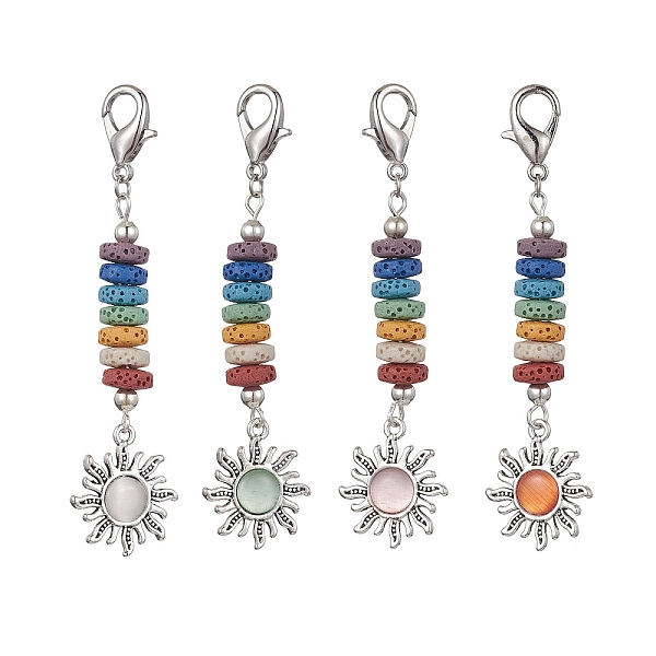 

PandaHall Sun Alloy & Cat Eye Pendant Decoration, Natural Lava Rock and Zinc Alloy Lobster Claw Clasps Charm, Random Color, 75mm Lava Rock..., Multicolor