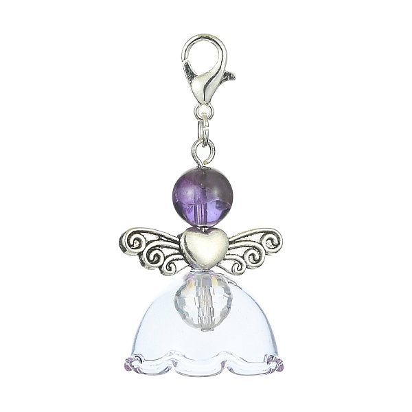 

PandaHall Natural Amethyst Pendant Decorations, with Glass Beads and Alloy Lobster Claw Clasps, Angel, 45mm Amethyst Angel & Fairy