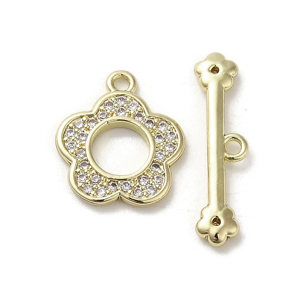 

PandaHall Brass Micro Pave Cubic Zirconia Toggle Clasps, Long-Lasting Plated, Flower, Golden, 14x12x1.5mm, Hole: 1.2mm Brass+Cubic Zirconia...