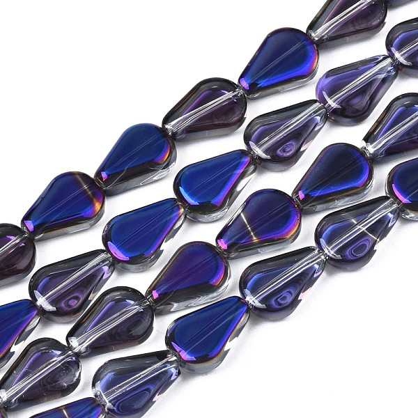 

PandaHall Electroplate Glass Beads Strands, Half Plated, Teardrop, Blue Plated, 11x8x3.5mm, Hole: 0.9mm, about 59~61pcs/strand, 24.80 inch~...