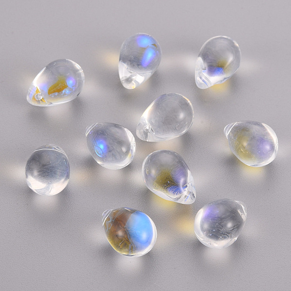 

PandaHall Transparent Spray Painted Glass Beads, AB Color Plated, Teardrop, Clear AB, 14x10x10mm, Hole: 1mm Glass Teardrop White
