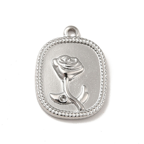 

PandaHall 304 Stainless Steel Pendants, Rectangle with Rose, Stainless Steel Color, 18x13.5x2.5mm, Hole: 1.4mm 304 Stainless Steel Flower