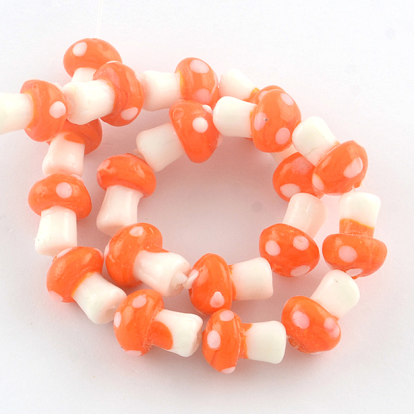 

PandaHall Mushroom Handmade Lampwork Beads Strands, Orange Red, 16x12mm, Hole: 2mm, about 20pcs/strand, 13.7 inch Lampwork Mushroom Red