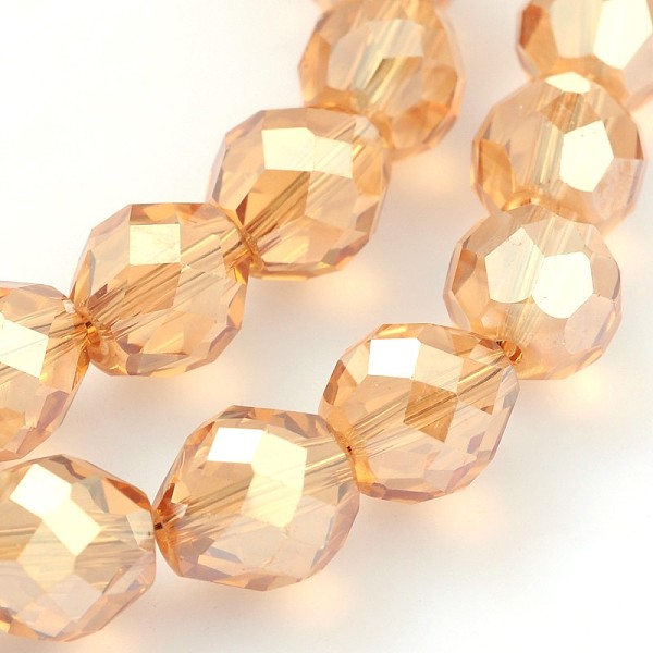 

PandaHall Full Rainbow Plated Faceted Round Glass Bead Strands, BurlyWood, 10mm, Hole: 1mm, about 50pcs/strand, 19.6 inch Glass Round Orange
