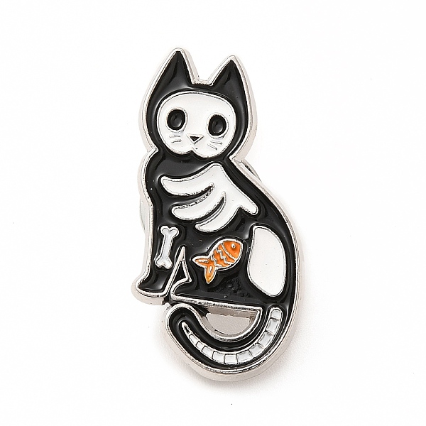 

PandaHall Animal Skeleton Theme Enamel Pin, Platinum Alloy Brooch for Backpack Clothes, Cat Shape, 29x15x1.5mm Alloy+Enamel Cat Shape