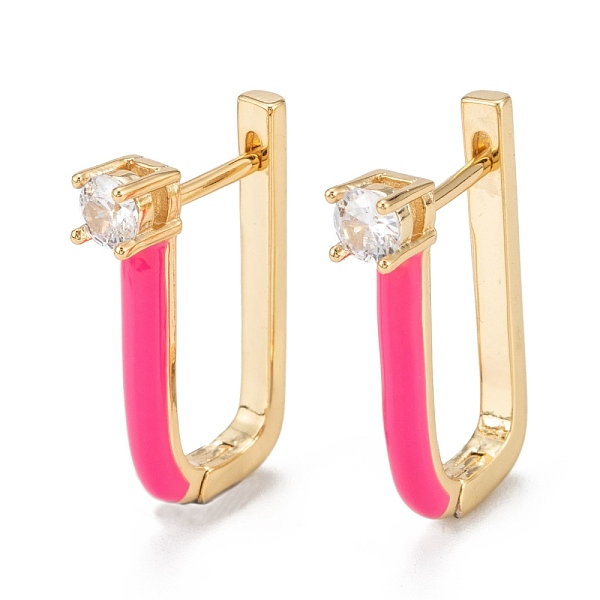 

PandaHall Brass Micro Pave Cubic Zirconia Hoop Earrings, Long-Lasting Plated, with Enamel, U-shaped, Real 18K Gold Plated, 21.5x14.5x2.5mm...