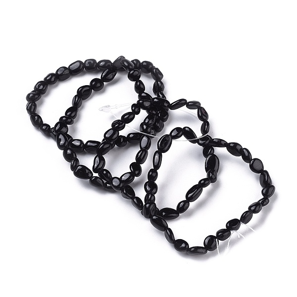 Эластичные браслеты из бусин из натурального черного турмалина