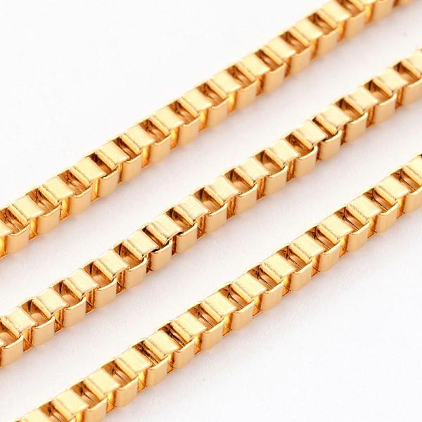 

PandaHall Ion Plating(IP) 304 Stainless Steel Venetian Chains, Box Chains, Unwelded, with Spool, Rectangle, Golden, 2.4mm, about 32.8 Feet...