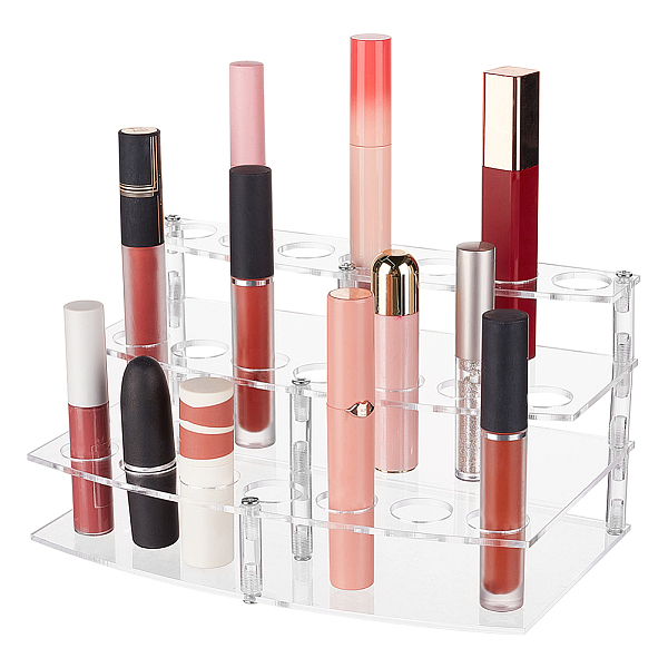 

PandaHall FINGERINSPIRE 3 Tiers Clear Acrylic Lipstick Organizer 21 Holes 0.85 inch Clear Lipstick Display Stands Small Makeup Organizer for...